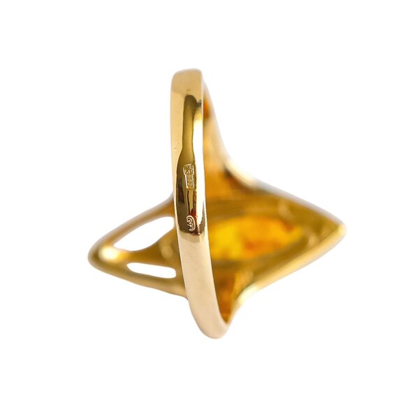 14K Gold Amber Ring – Marquise Cut Lithuanian Cognac Amber - Picture 6 of 8